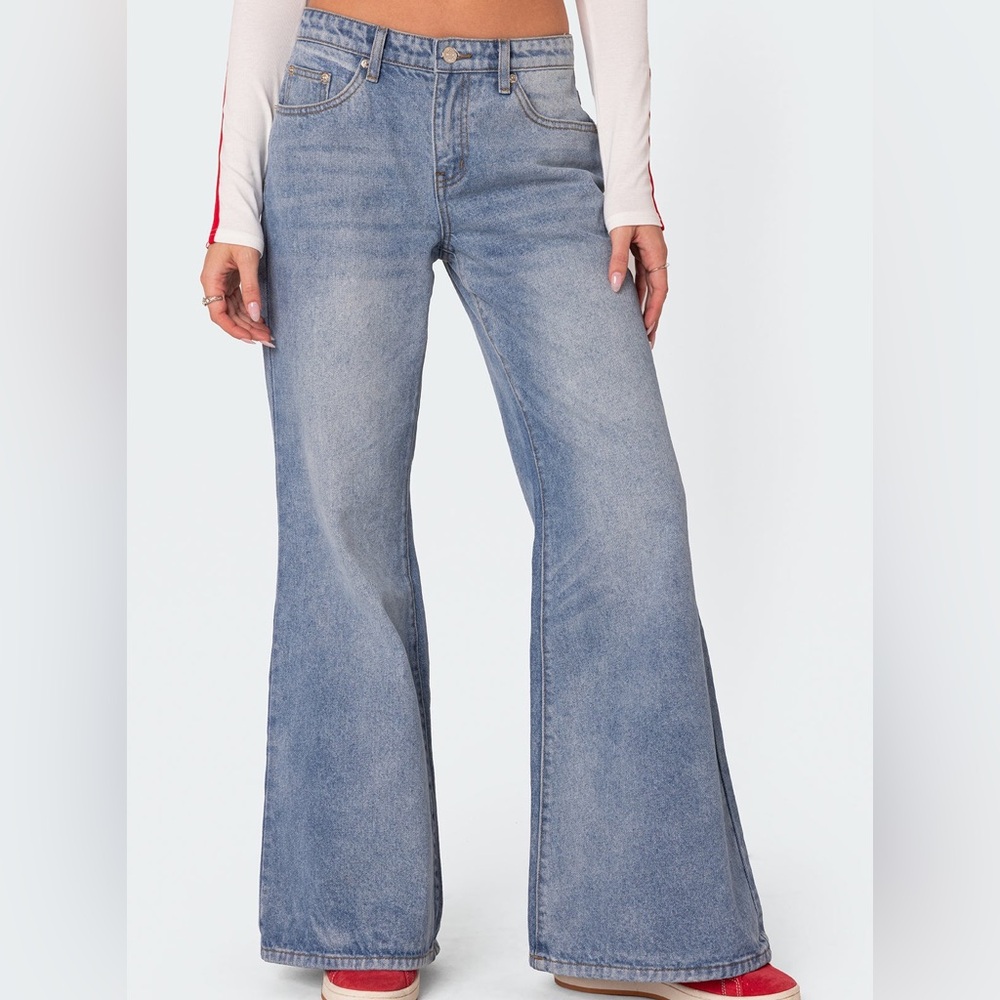 EDIKTED light blue low rise wide leg jeans